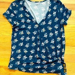 Loft teal floral wrap shirt